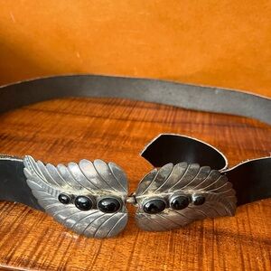 Silver and Black Leaf Design Belt